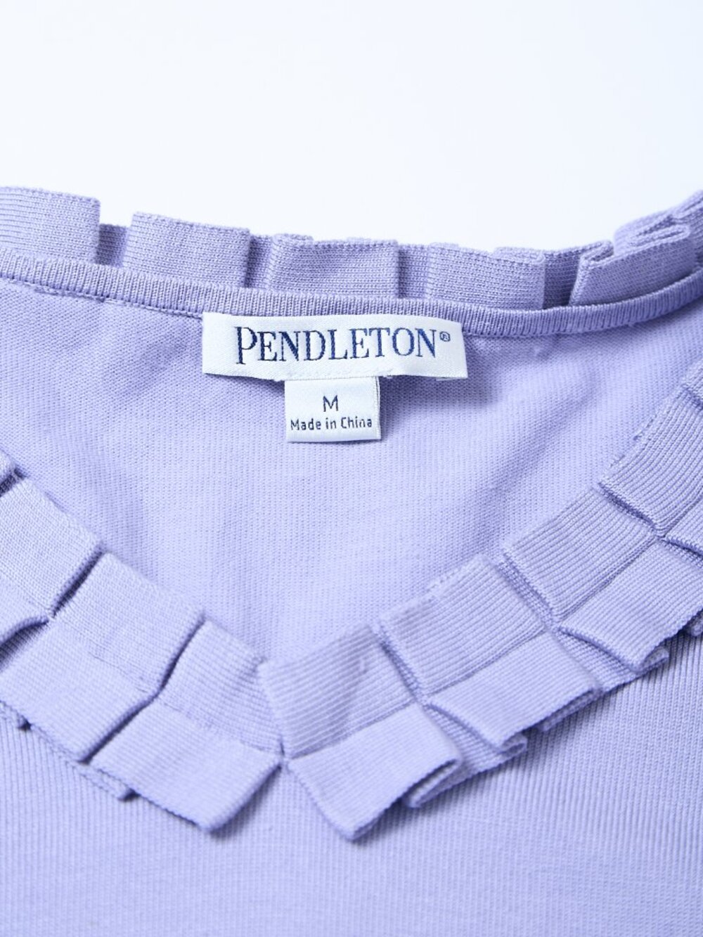 Pendleton Silk Blend Ruffled V-Neck Long Sleeve Knit Lavender Top Grandma Fairy - Picture 3 of 8